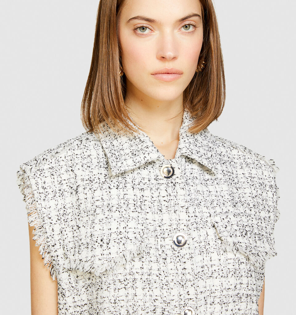 Bouclé vest - women's vests and sleeveless jackets - White | Sisley image number 5